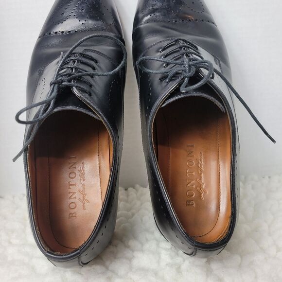 Bontoni Wholecut Oxford Mens Size 10.5 Navy Black Leather Brogue Dress Shoes - Picture 8 of 10